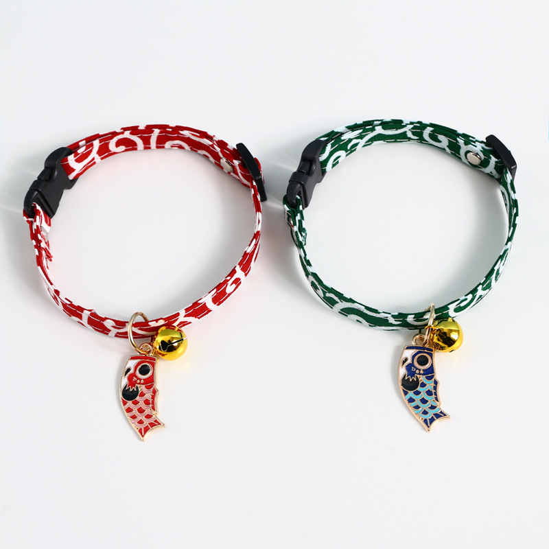 Colgante de campana de koi ajustable, collar de gato de la suerte, collar japonés, pedido, accesorios de comercio exterior, suministros para mascotas, perro, pato
