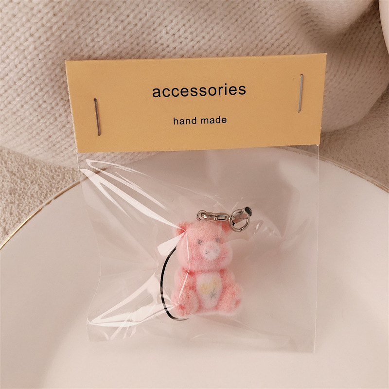 Colgante de oso de dibujos animados tridimensional flocado, cordón de niña linda, bolso de estudiante de felpa, colgante de bolso, colgante de teléfono móvil