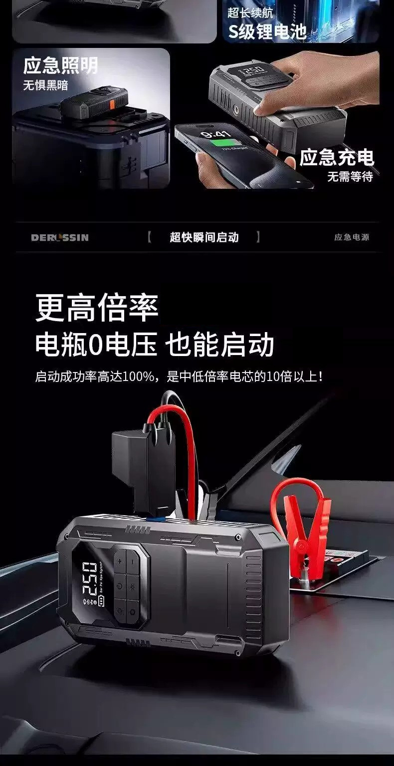 Multifunctional Vehicle-Mounted Air Pump All-In-One Device for Quick Inflation and Deflation of Tires, with Preset Tire Pressure Settings, and Emergency Car Jump Starter Power Supply