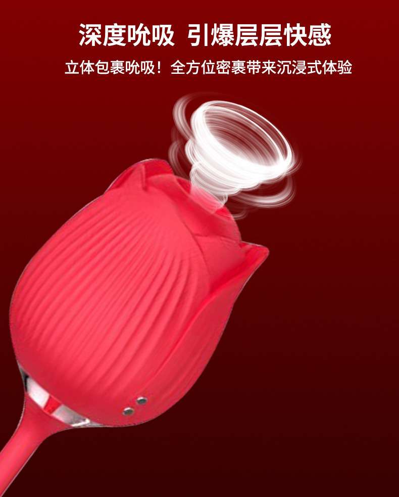 Rose Suction Vibrating Egg with Tongue Licking and Telescopic Motion, Silicone, Pink — detail image 6