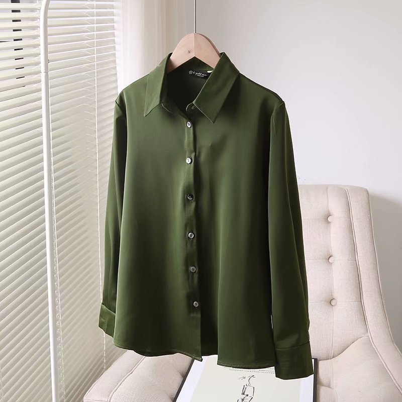 retro satin lapel long-sleeved blouse NSAM46197