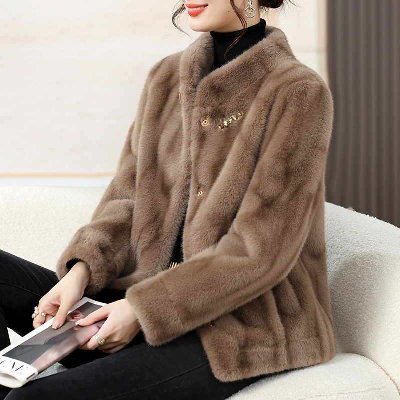 Материнская зимняя норковая шуба с интегрированным мехом, короткая модная благородная женская утепленная шуба среднего и пожилого возраста