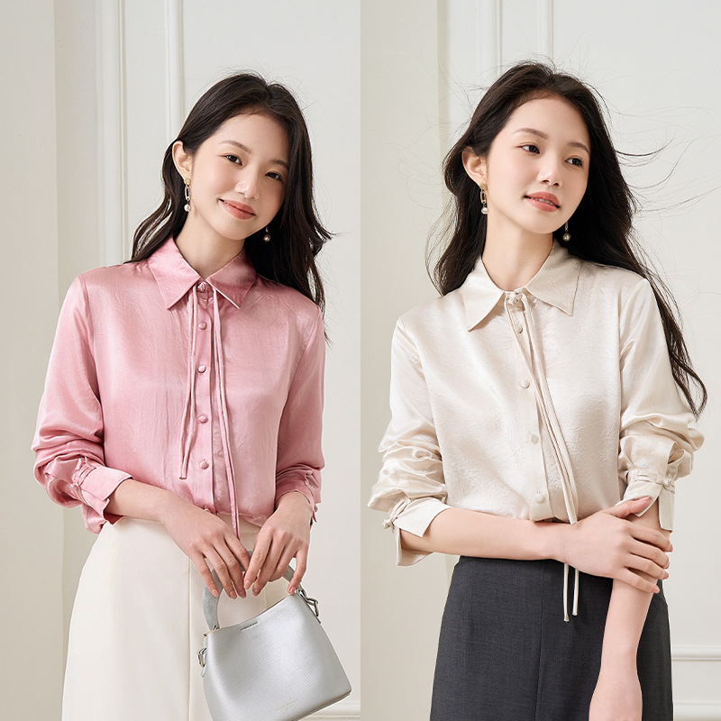[100% Acetic Acid] Women's Shirt with Unique Design, New Chinese Style, High-End Light Luxury Pink Shirt for Spring and Summer