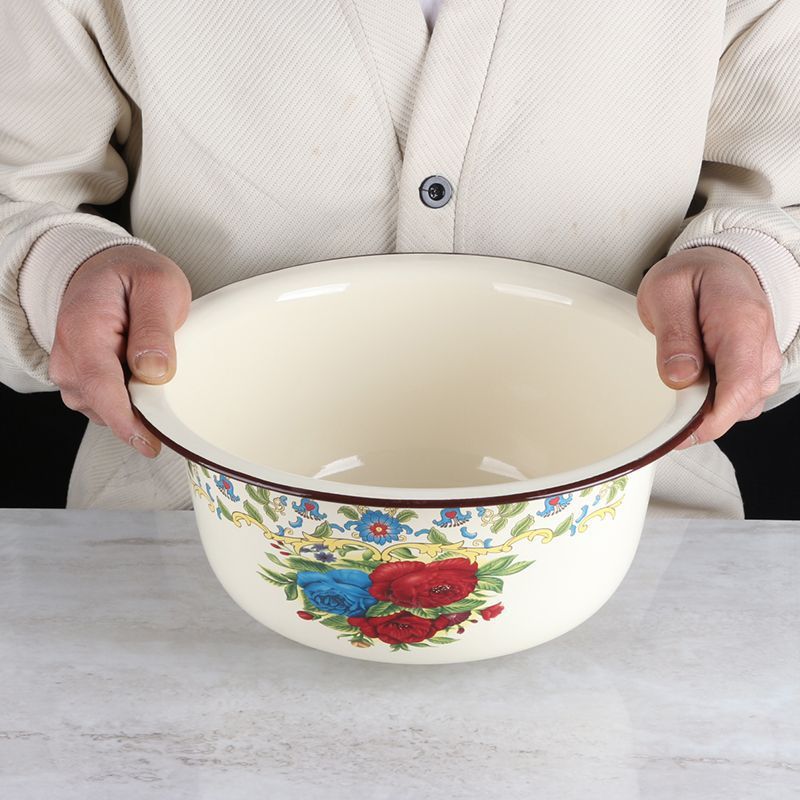加厚搪瓷盆老式复古汤盆菜碗和面盆洗菜食品级珐琅