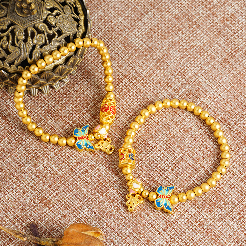 Vietnam Sha Jin Ping An feliz rosa esmalte color mariposa 520 pulsera de cuentas lujosa joyas no se desvanecen