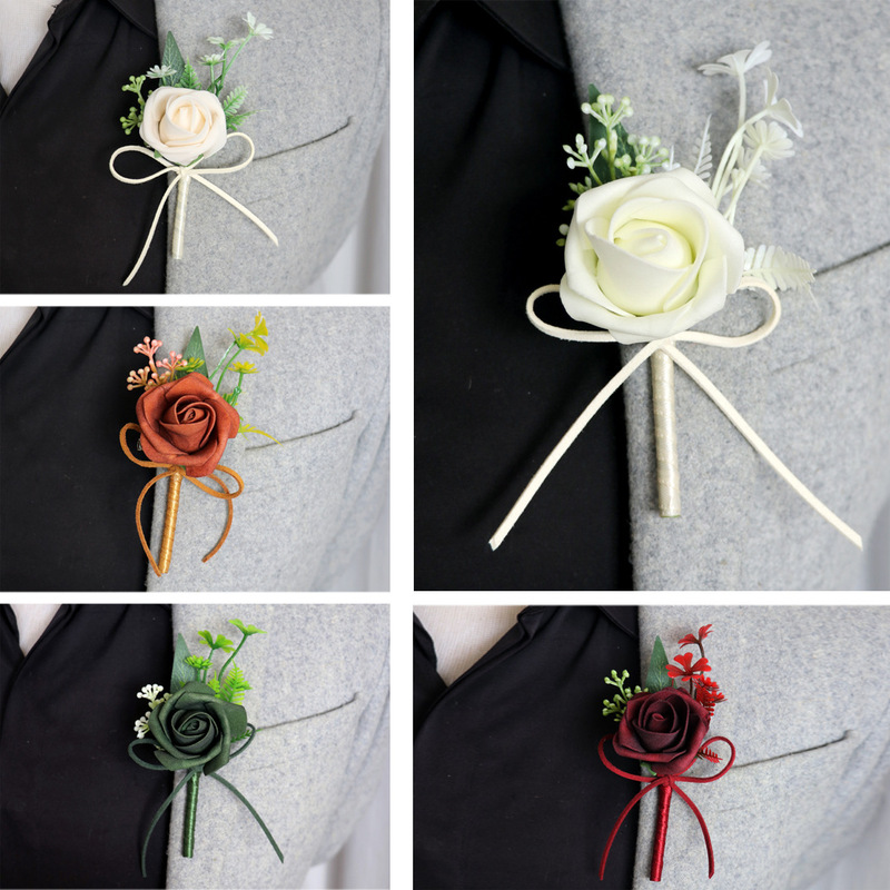New Western-Style Wedding Pe Rose Corsage Artificial Groom and Bride Dress Corsage Business Meeting Brooch for Wedding