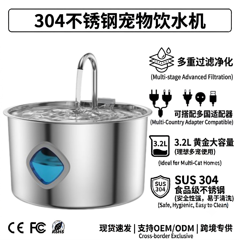 Fábrica de fuente 3.2L de acero inoxidable para mascotas bebedor de agua gato bebedor de agua de ciclo de agua automático para perros alimentadores de agua