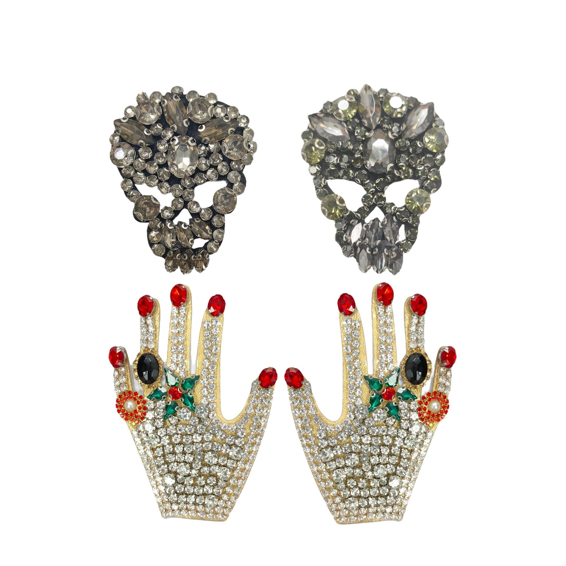 跨境手工钉珠钻石骷髅哥特风手掌头饰配件服装箱包辅料DIY饰品