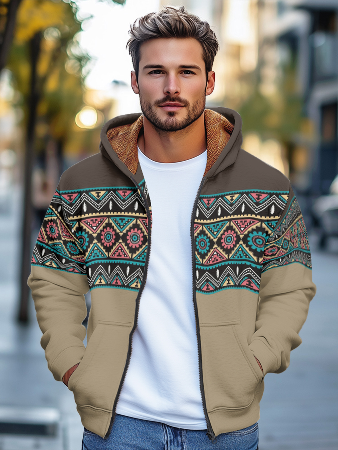 Giacca in cotone con cappuccio e cerniera da uomo invernale con stampa digitale europea D953_voghion.com