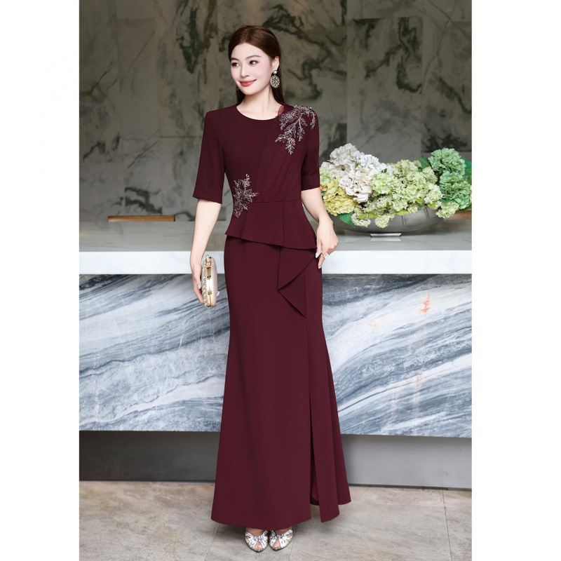 High-End Wedding Banquet Dress, High-End Mother-In-Law Elegant Slim-Fitting Diamond Fishtail Long Dress