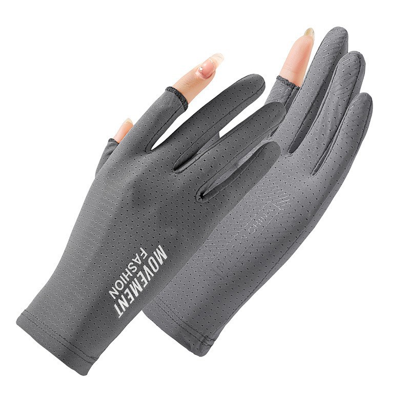 Guantes a prueba de sol para mujer de verano al aire libre ciclismo deportes conducción fina seda de hielo a prueba de sol transpirable guantes de pesca de dos dedos