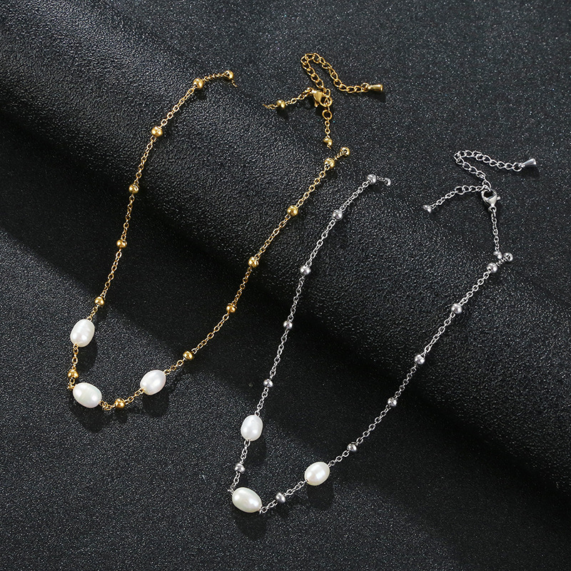 15g Weight Necklace Classification Elegant Water Droplets Stainless Steel Freshwater Pearl Beaded Necklace