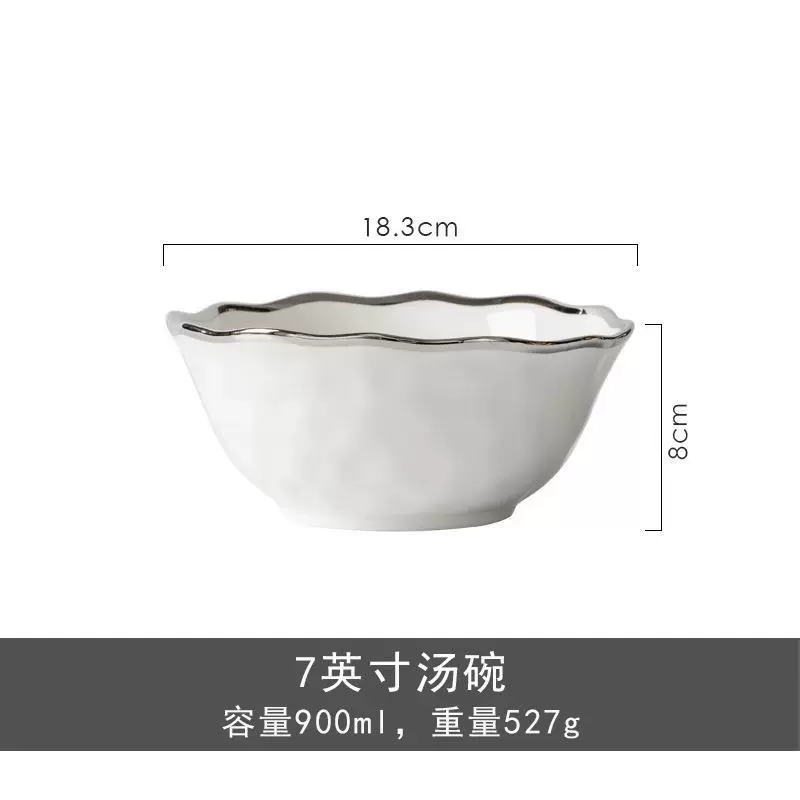 Ceramic Tableware Set, Light Luxury Style, Silver Hammered Hammer-Edge, Multi-piece Soup & Dinner Service