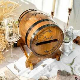 木制酒桶形信箱卡纸桶婚礼派对装饰酒桶造型卡片盒威士忌礼品卡盒