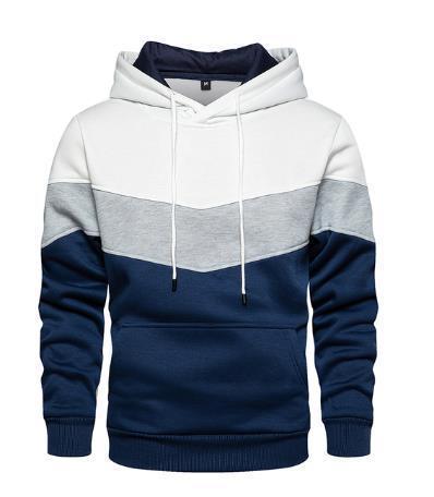 Men's Clothing Autumn and winter blue street casual sports sweatshirt loose side seam pocket block color youth hoodie_senzul.com