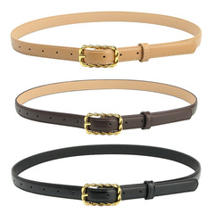 新款韓版ins風時尚百搭麻花合金方扣皮帶裝飾牛仔褲連衣裙腰帶女