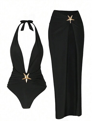 New European and American-style women's sexy two-piece swimsuit—European and American-style solid-color backless high-end swimsuit for women.