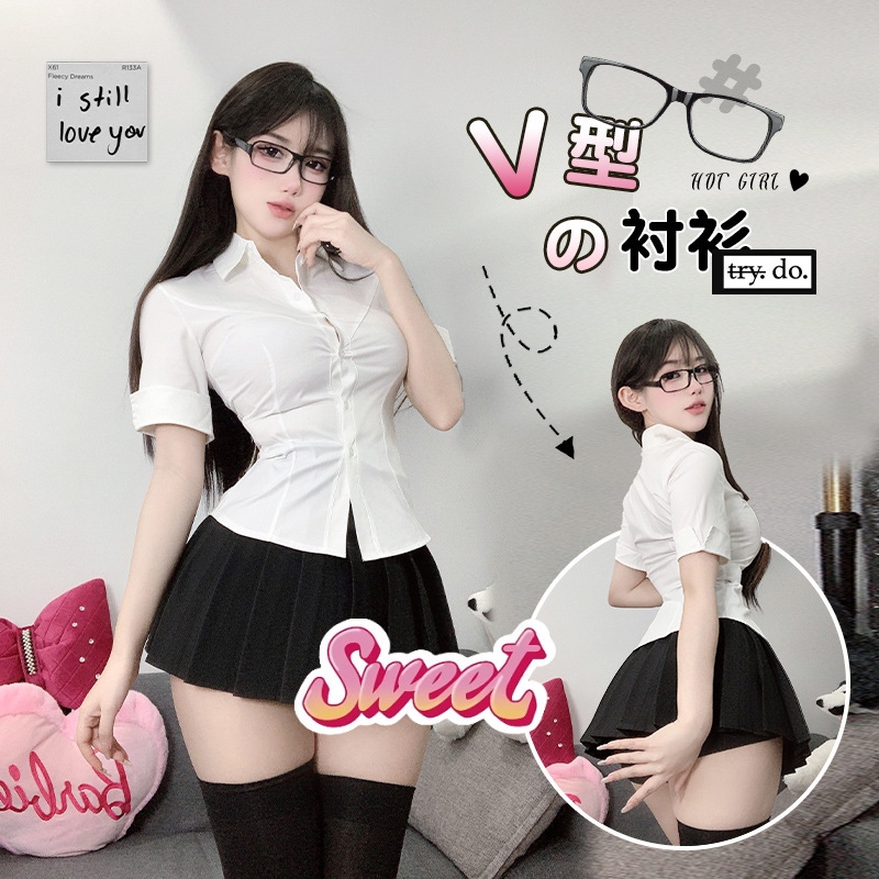 Jk Spring Hot Girl Pure Desire Waist White Shirt Women's 2024 New Button Design Half-Length Hip Skirt