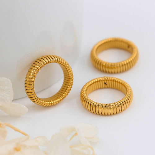 European and American simple ins style elastic telescopic snake ring stainless steel ring bracelet collar summer fresh jewelry set