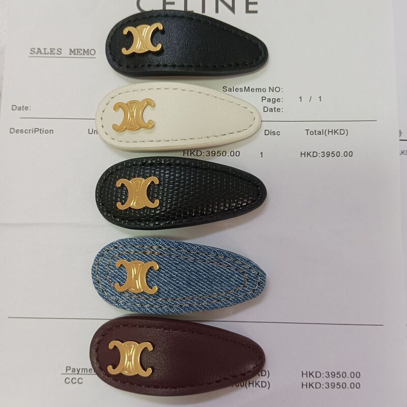 celi2025 new first layer Denim color leather Arc de Triomphe hair clip bb clip side clip bangs clip vintage Maillard