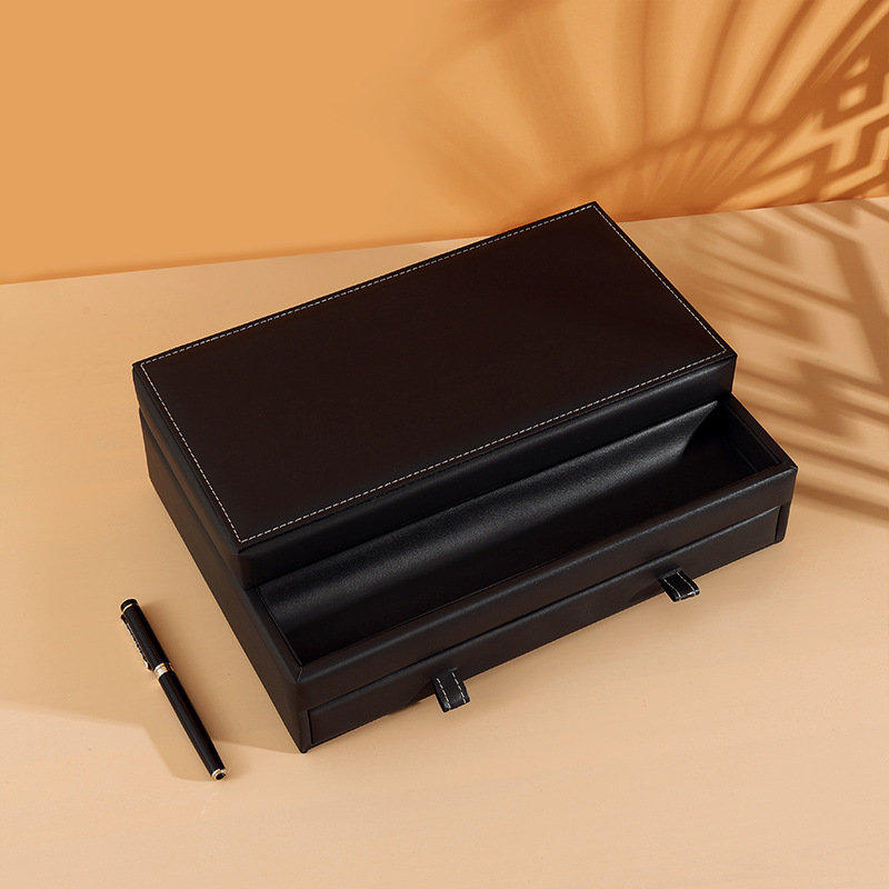 定制创意多功能办公桌面文具收纳皮盒简约创意抽屉式收纳礼盒