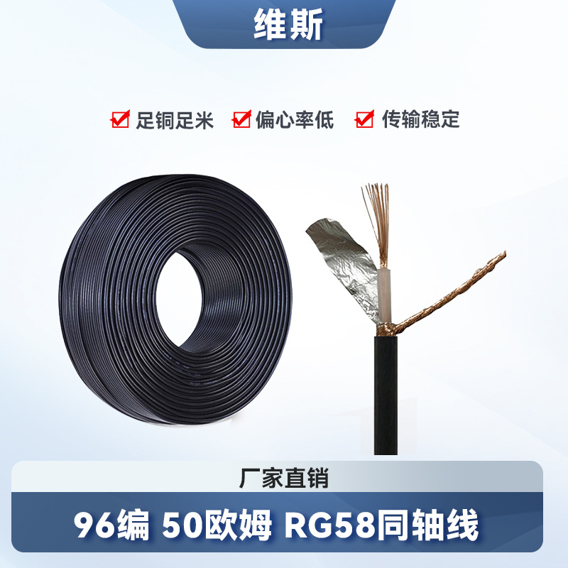 批发RG58同轴电缆射频线50欧姆96编安防监控rg58同轴线屏蔽信号线