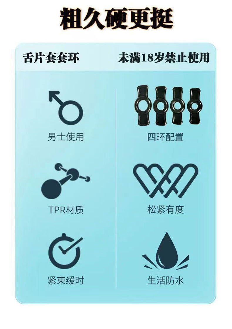 Adult Sm Cock Ring for Men, Invisible Design, Couples’ Delayed Intercourse, Black TPE Set — detail image 9