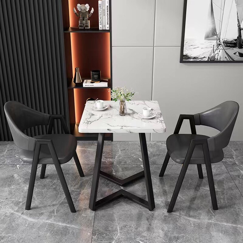 두꺼운 V다리의 인조대리석 사각테이블 - 인기 다크그레이 가죽