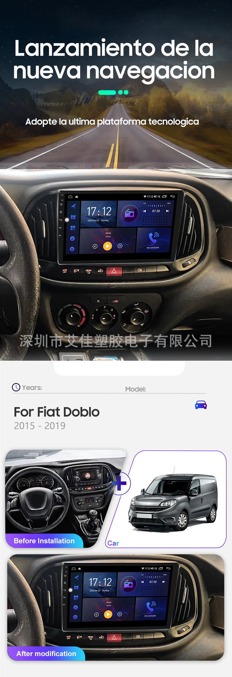 Factory Price for 15-19 Fiat/Doblogps Android Large Screen Car Capaly Navigator Complete Set