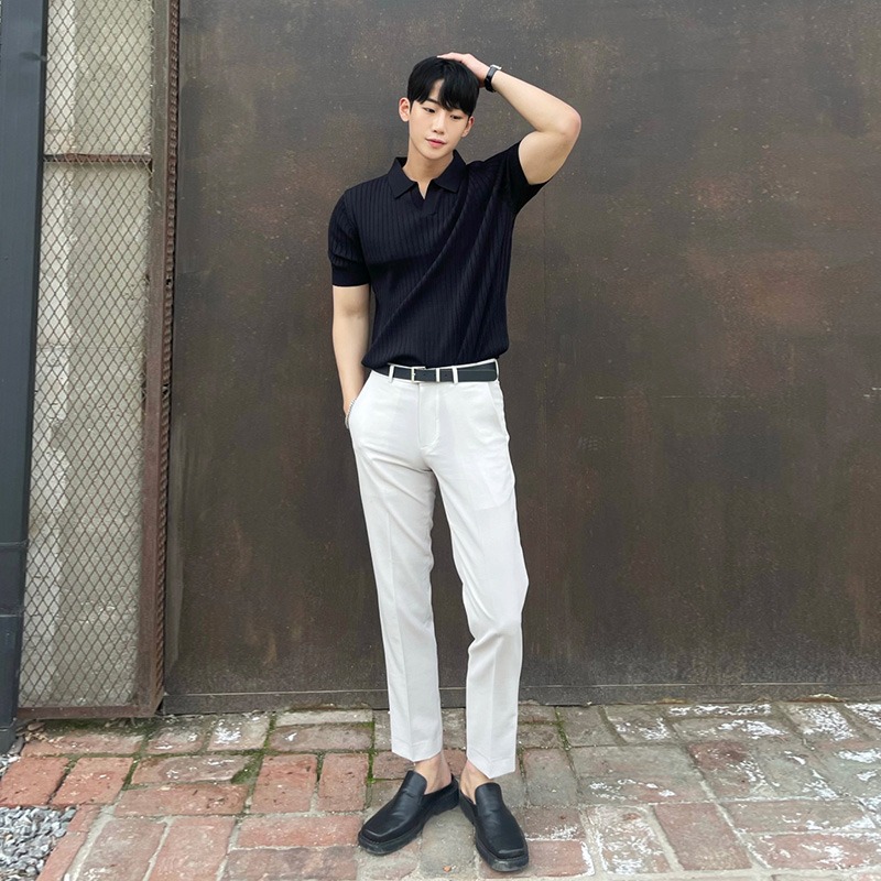 Polo de los hombres de moda marca de moda de verano solapa Camiseta de manga corta de los hombres estilo japonés Ruan hermoso color sólido todo fósforo de punto superior