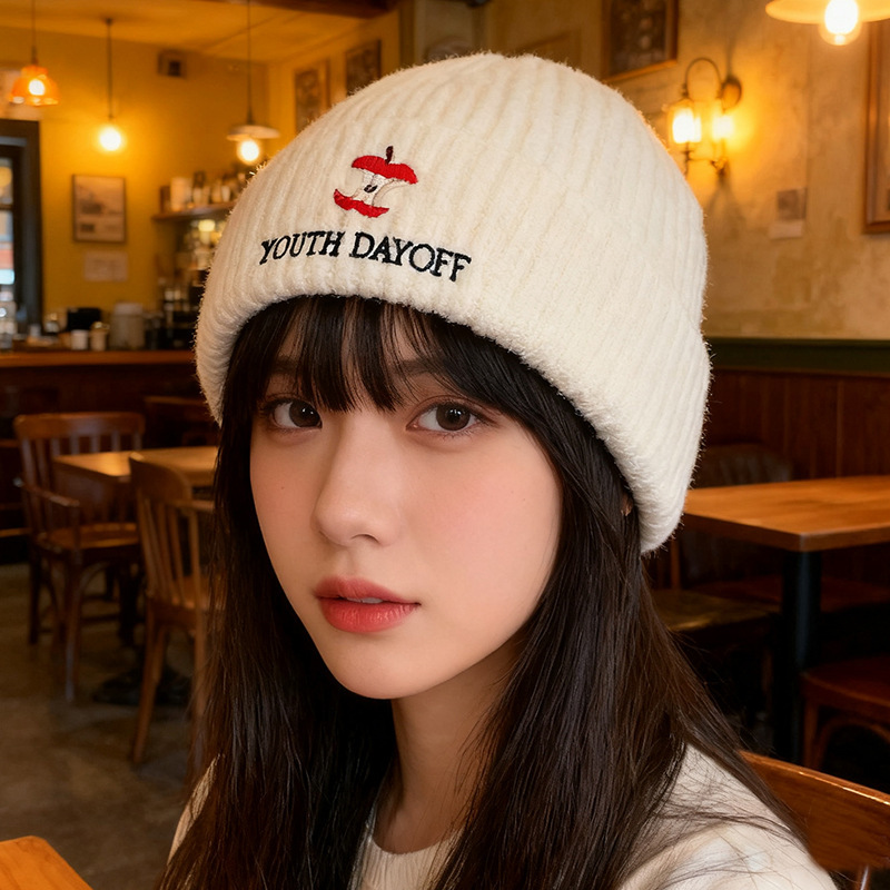 2025秋冬保暖帽子女水果刺绣针织帽户外防风骑行显脸小套头冷帽男|undefined