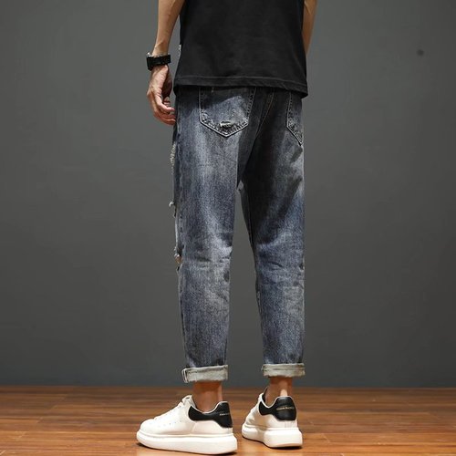 Men's Summer Denim Jeans with Holes, Pure Cotton, Low Cut, Fashion Hip-Hop Style, Versatile Men's Denim Pants