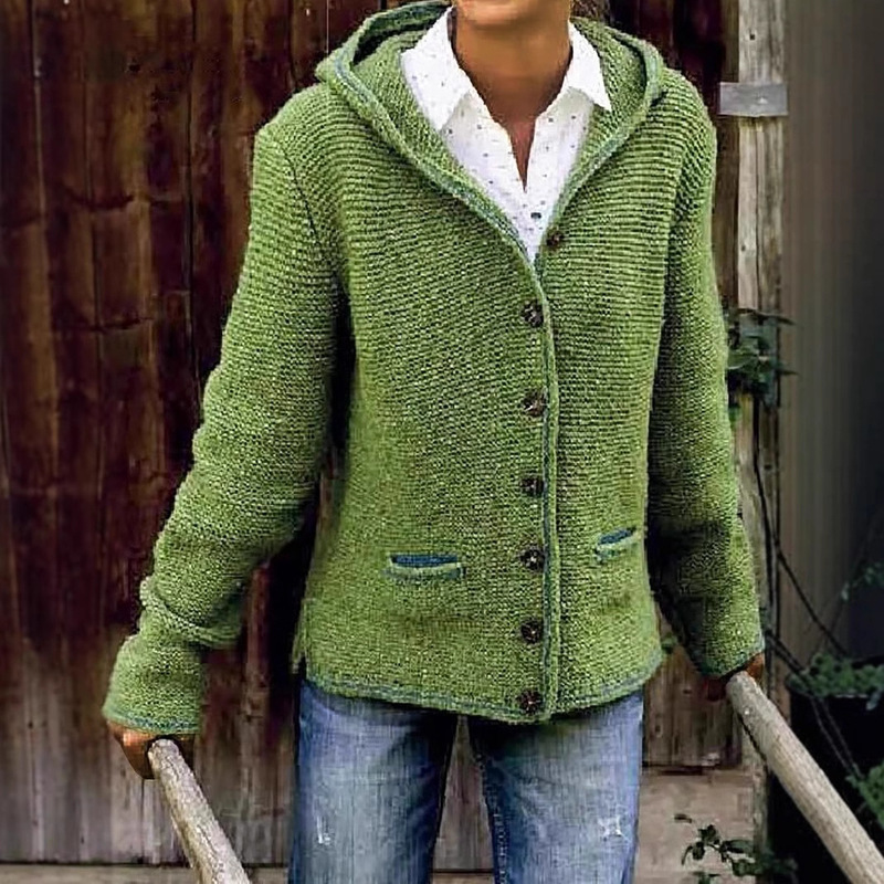 Cross-Border Sweater Solid Color Double Pocket Hoodie Sweater Women's Knitted Cardigan Apricot Casual Versatile