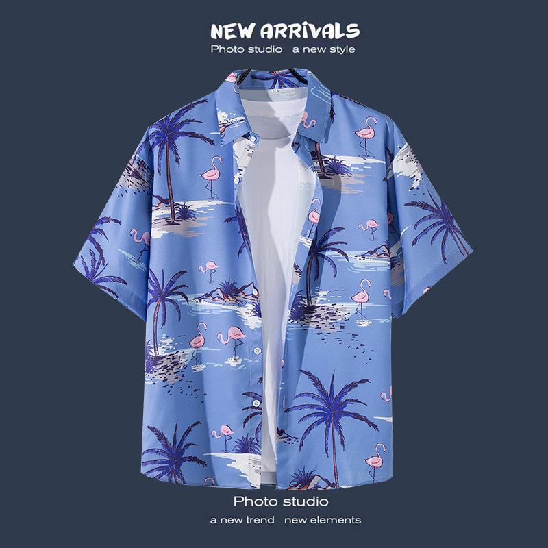 Camisas de manga corta estilo Hong Kong para hombres y mujeres, camisas florales de manga tres cuartos holgadas y delgadas de verano para playa hawaiana