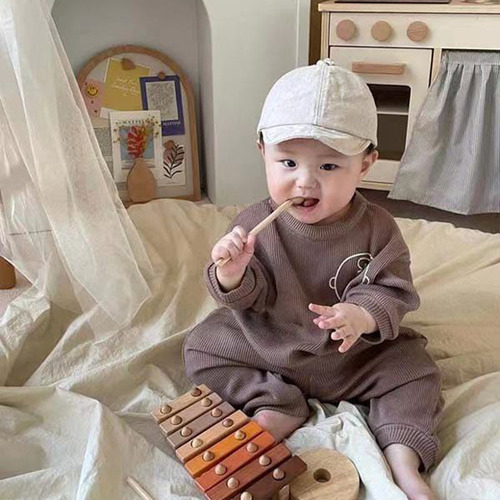 Korean version of ins children's clothing for infants and toddlers autumn new graffiti cartoon head sweatshirt pants suit two-piece set