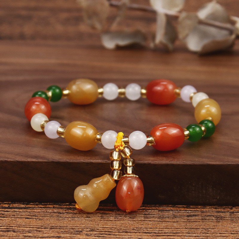 Retro Pumpkin Bead Barrel Beads Golden Silky Jade Bracelet Simple Men's And Women's Jewelry display picture 1