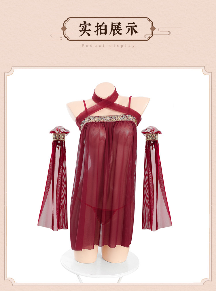 Retro Hanfu-Style Bellyband Lingerie Set with Mesh Jacket, Skirt and Thong — detail image 23