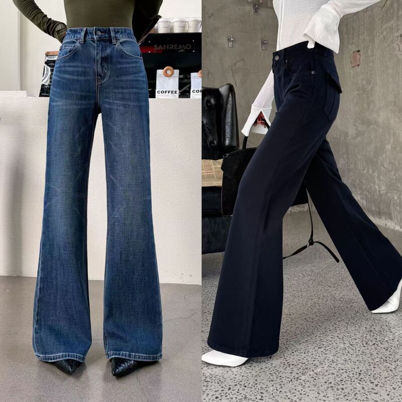 With built-in slimming effect~ High-end brown flared jeans for women, 2026 new model, slimming floor-length wide-leg pants