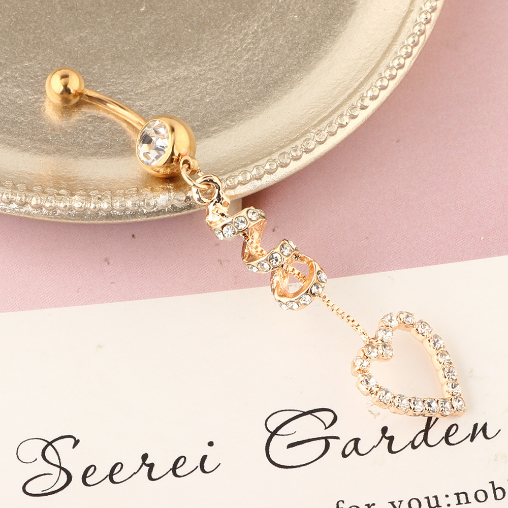 Heart Shape Rose Gold Belly Button Ring Stainless Steel Micro Set Zircon Belly Piercing Jewelry detail image 7