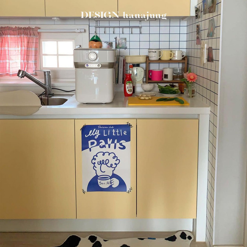 Blue Hand-painted Paris Bread Coffee Abstract Poster Korean ins Small Refresher Blogger Photo Decorative Painting