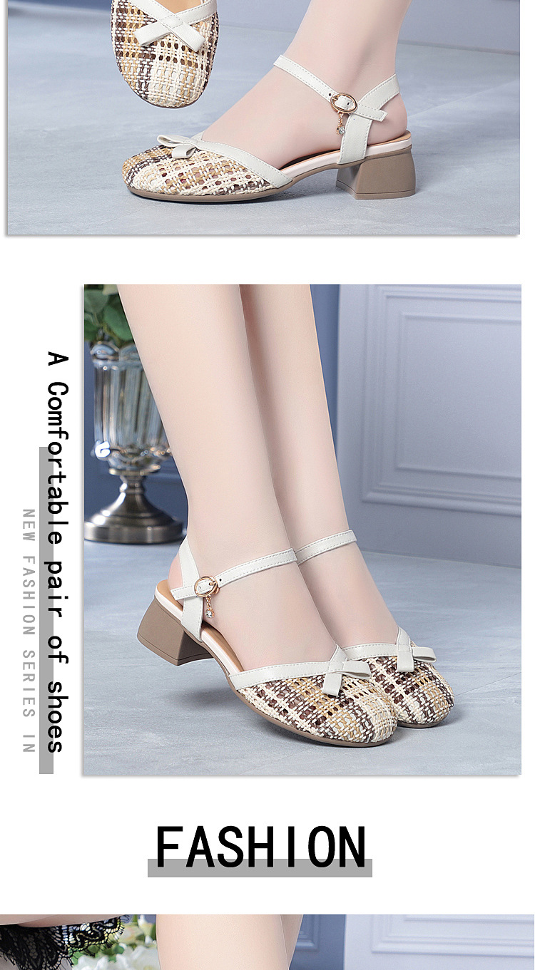 Sandal nữ bít mũi quai ngang gót vuông ổn định, kiểu bọc gót, form rộng — 0601 Nâu【Kiểu bọc gót】 chi tiết 13