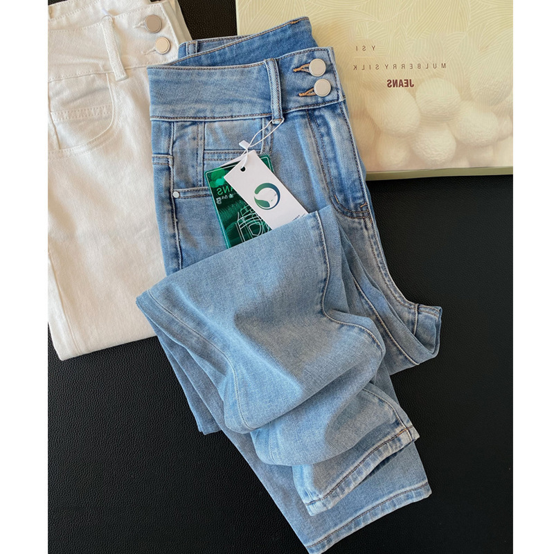 High-end Light Luxury Silk-like Jeans Cool-feeling Light Color Lightweight Soft Elastic Hide Slimming Casual Tapered Pants for Women