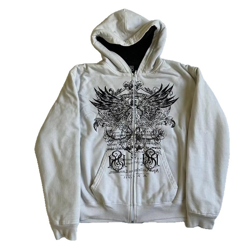 Men's Clothing Men's Y2K Streetwear Hoodie With 3D Hip-Hop Print, Loose Fit Casual Pullover, Zip-Up Fashion Sweatshirt For Urban Style_voghion.com