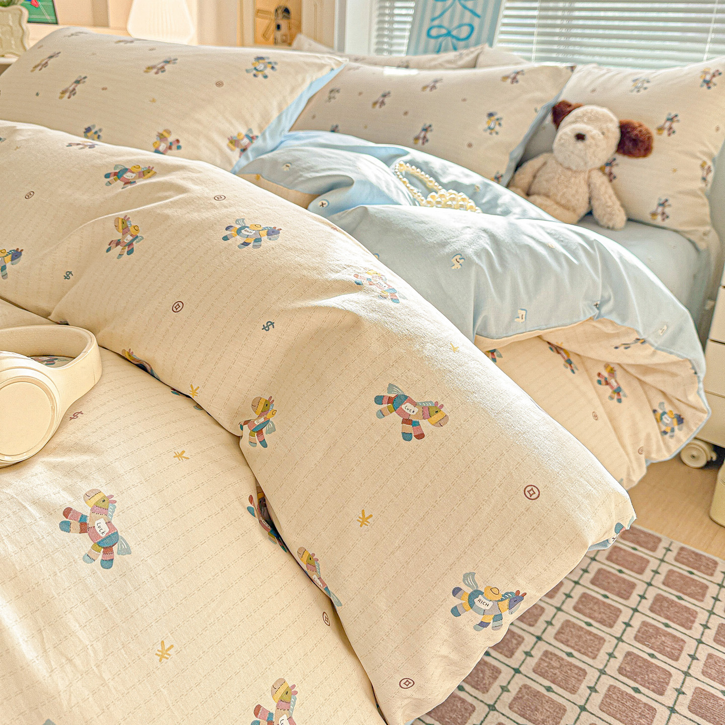 Cama de algodón fresco de cuatro piezas, sábanas de algodón, dormitorios de estudiantes, tres piezas, ropa de cama, dormir desnudo, piel