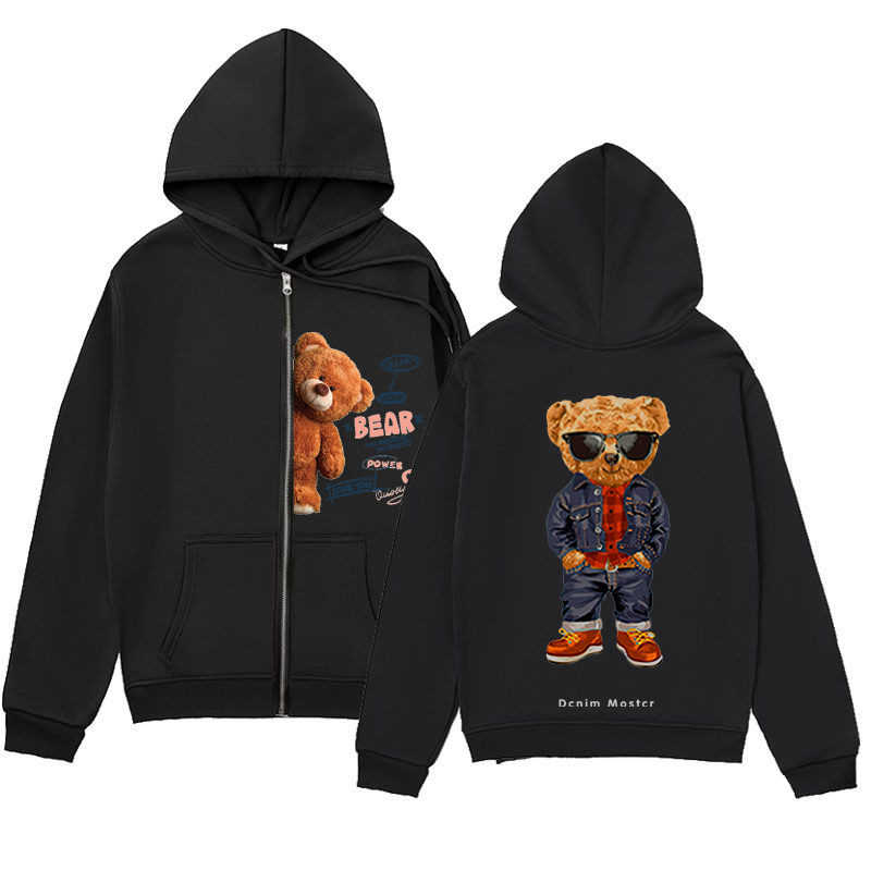 Trendy Simple Design Sunglasses Bear Print Zipper Sweatshirt Men's Hoodie Zipper Sweatshirt Trendy Simple Design Sunglasses Bear Print Zipper Sweatshirt Men's Hoodie Zipper Sweatshirt