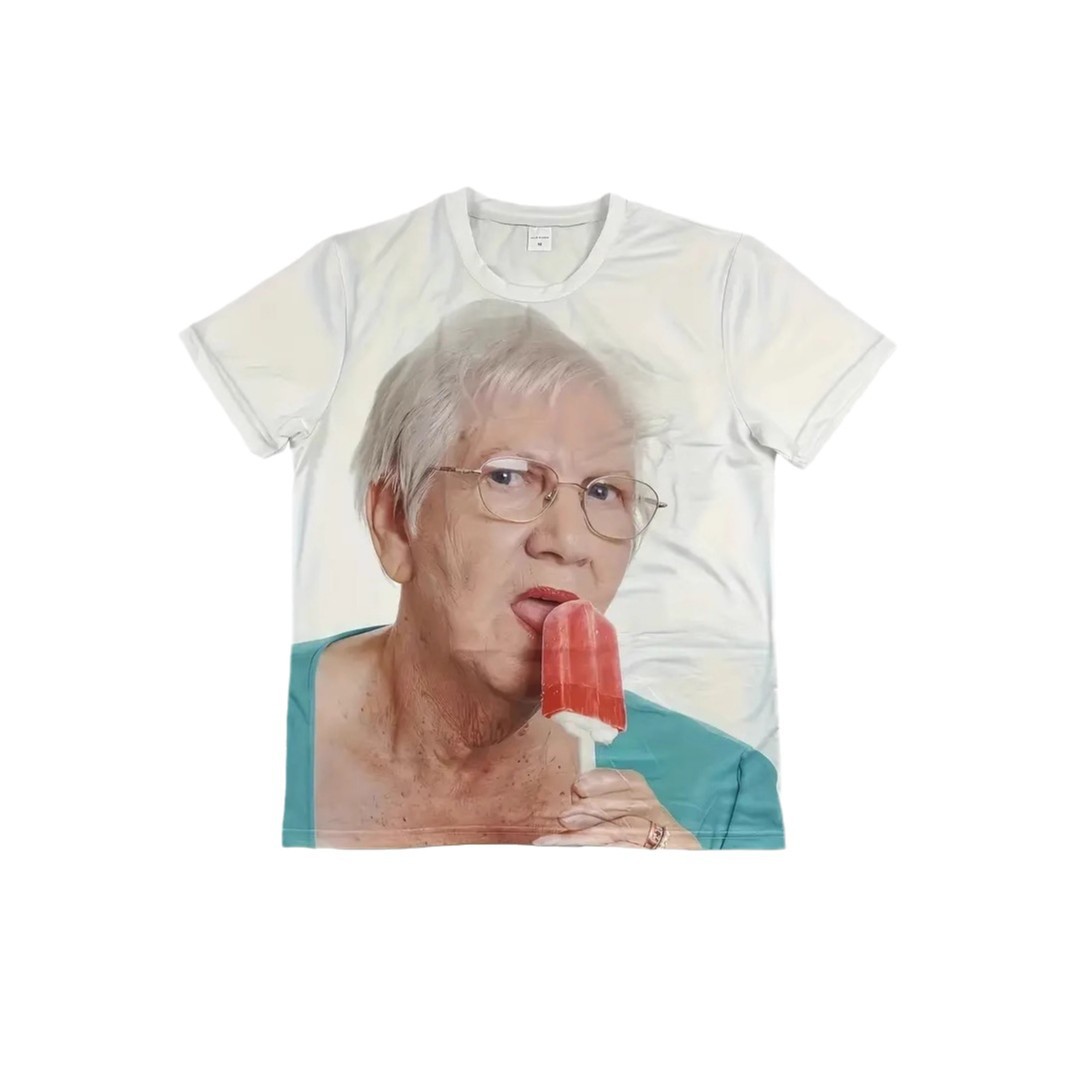 2024 venta caliente divertido paleta divertida leche vieja impresión 3D hombres suelta transpirable manga corta salvaje camiseta de cuello redondo