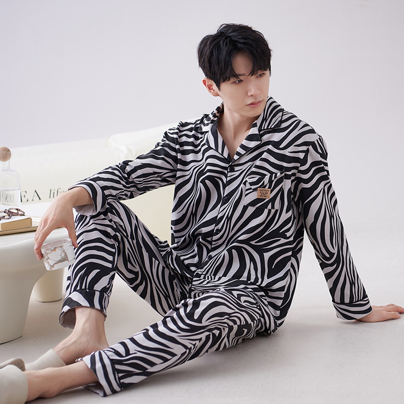 Los hombres de la Rebeca pijamas de otoño de los hombres de manga larga de algodón de moda traje de pijama de solapa de los hombres texturizado ropa para el hogar de primavera y otoño