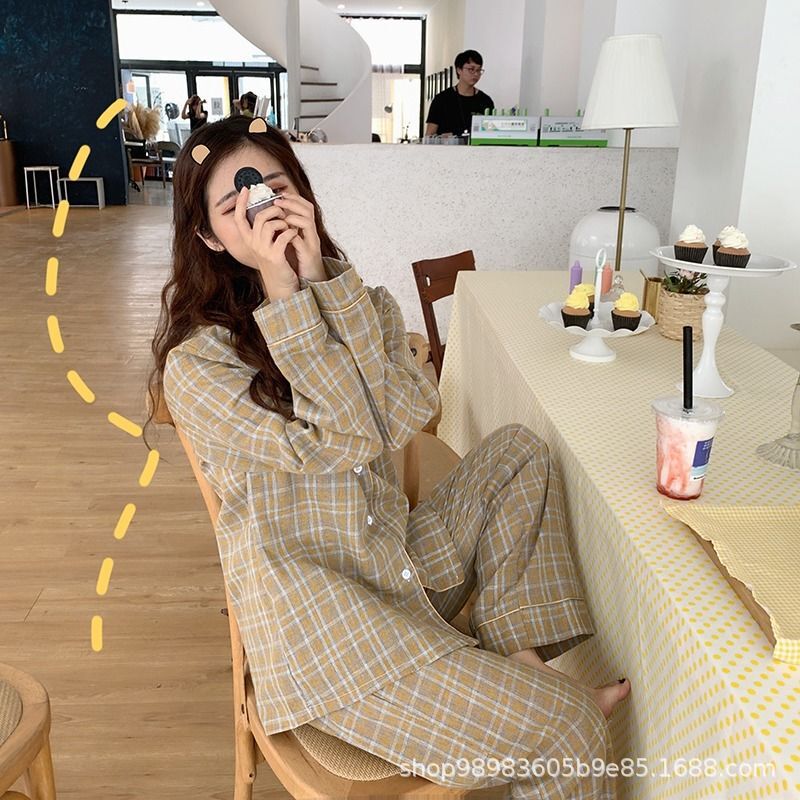 Spring and Autumn Cardigan Pajamas Women's ins Milk Silk Sweet Cute Girl's Home Clothes Southeast Asia Hot-selling Suit Korean Spring and Autumn Cardigan Pajamas Women's ins Milk Silk Sweet Cute Girl's Home Clothes Southeast Asia Hot-selling Suit Korean