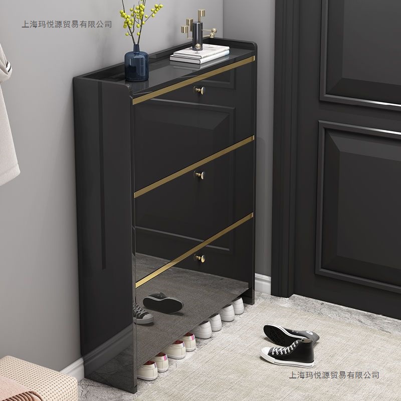 High-End Ultra-Thin Shoe Cabinet Entrance Hall Modern Simple Fashion Door Flip Screen Shoe Cabinet Super Bright Light Foyer Cabinet