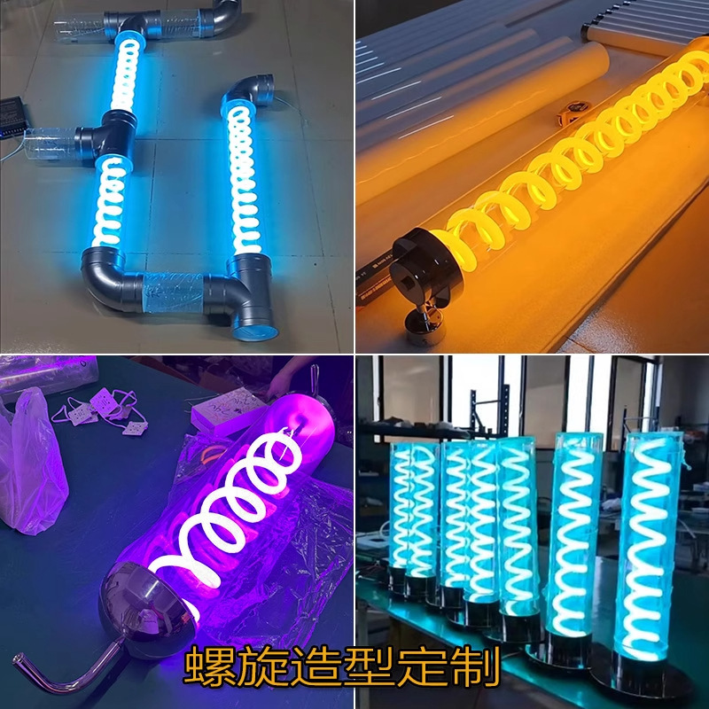 Led Creative Spiral Spring Light Box Round Tube Light Coffee Shop E-Sports Room Logo Neon Decorative Light Wall Lamp Tube